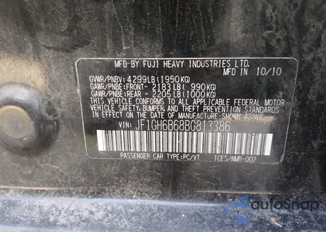 2011 Subaru Impreza 2.5I Premium from USA, damaged, VIN JF1GH6B68BG813386